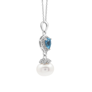 Pierre précieuse à facettes en forme de topaze bleue en forme de poire naturelle en argent sterling 925 massif avec collier pendentif en perles suspendues rondes bijoux fins - Product Image 5