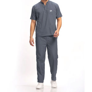 Top médico con cuello en V para Hombres: uniforme de hospital, uniformes de enfermería, juego de uniformes quirúrgicos con paneles de malla y cuatro bolsillos - Product Image 1