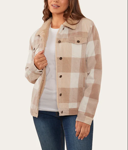 Prix usine femmes flanelle chemise vestes femme grande taille 2X floue Mohair Tweed sur chemise Plaid Shacket vestes pour l'hiver - Product Image 5