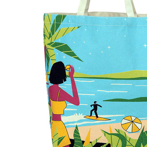 Sac fourre-tout de plage en toile de taille moyenne, respectueux de l'environnement, avec long manche, impression de paysage, sérigraphie sur soie, logo personnalisé, utilisation en extérieur - Product Image 6