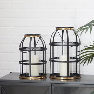 Set of 2 Different Sizes <b>Black</b> Coated Metal <b>Candle</b> <b>Lanterns</b> Glass Iron Material for Christmas Events Parities Weddings Occasions - Product Image 4