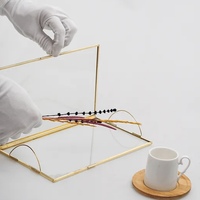 Plateau moderne en verre double avec cadre en laiton pour fleurs pressées, idéal pour la maison et les mariages