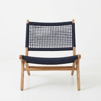 Chaise longue d'extérieur moderne en teck noir avec sangles en corde tressée, écologique et imperméable, durable, pour patio et jardin