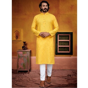 Wholesale Manufacturing of Fashionable Indian <b>Men's</b> Wear Ready-Made <b>Silk</b> Kurta and <b>Pyjama</b> Exported From Surat at Low Prices - Product Image 1