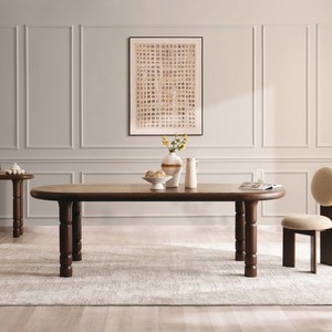 Mesa de comedor de madera de roble macizo de lujo de 8 plazas-Acabado marrón oscuro | Diseño minimalista moderno para uso en villas de hoteles | Opción de tapa de cristal - Product Image 2