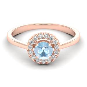 Anillo de Oro Sólido de 14K con Halo de Diamantes y Gema de Aguamarina de Corte Redondo de 0.5 Quilates, Joyería Fina de Lujo para Regalo de Boda, REYES - Product Image 1