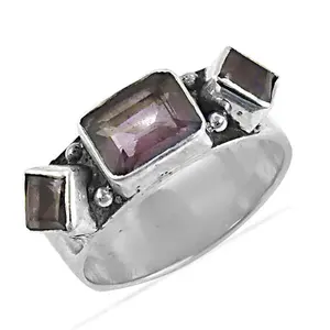 925 <b>Silver</b> Smoky Quartz <b>Ring</b> for Women Geometric Fashion <b>Statement</b> Jewelry with Cut Diamond Inlay Licensed Private Brand IS - Product Image 1