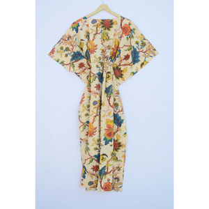 เดรสคาฟตันพิมพ์ลายดอกไม้หรูหราของผู้หญิงชุดเดรสผ้าคอตตอนทรงหลวมเป็นมิตรต่อสิ่งแวดล้อมสำหรับงานแต่งงานในฤดูร้อนโอกาสสบายๆรอบเอวธรรมชาติ - Product Image 1