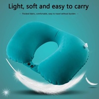 Almohada de Viaje Inflable Portátil Superior con Botón de Presión en Forma de U, Cojín de Cuello Suave con Flocado para Viajes
