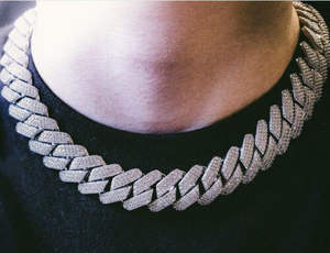 Chaîne cubaine pour homme en or blanc 14 carats en argent sterling 925 18mm, 22inchVVS1 Moissanite Diamond Pendant Charm Excellent Touch - Product Image 2