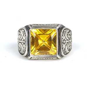 <b>925</b> Sterling <b>Silver</b> Men's <b>Ring</b> <b>with</b> Square Citrine Stone Handmade Rhodium Plated Jewelry for Everyday Wear Oval Cut Princess Cut - Product Image 4