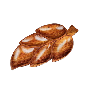 Plateau/plateau de service en bois au design de feuille moderne Plateau en bois de gros avec technique artisanale en métal - Product Image 1