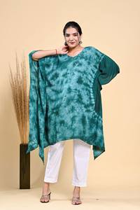 2025 verano Tie Dye verde Loose Fit Beachwear Kaftan de talla grande Midi longitud Swim Beach Wear 3/4 manga Kaftan para mujeres - Product Image 5