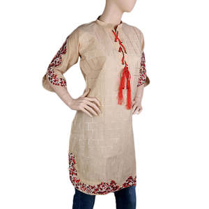 เสื้อคุर्ติผ้าฝ้ายปักลายสำหรับผู้หญิง ยี่ห้อ Chase Value สีเบจ ไซส์ M - Product Image 1