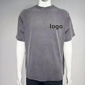 230 grammes de coton pur ciré et vieilli T-shirt à col rond robuste Style de base rétro tendance pour hommes - Product Image 1