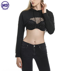 <b>Black</b> Hoodies for Women 2022 Hollow Out Crop <b>Tops</b> Mesh Patchwork Short Sweatshirt <b>Long</b> Sleeve Autumn Crop <b>Tops</b> Hoodies - Product Image 5