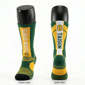 Premium Men Basketball <b>Socks</b> GSM <b>Soft</b> Cotton Polyester Fabric Breathable Red Black Cushioned Zones Panel Design Custom Knit Logo - Product Image 3