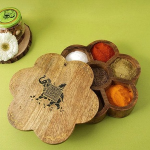 Boîte de rangement de bureau en bois d'acacia avec poignée en acier inoxydable Récipient à épices d'assaisonnement de cuisine et fourchettes de service en métal - Product Image 2