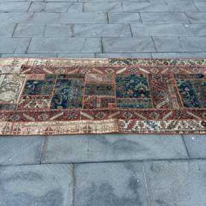 Alfombra Turca 3x9.7 pies (91x297 cm), Alfombra Vintage con Diseño de Cuadros Azules - Product Image 3