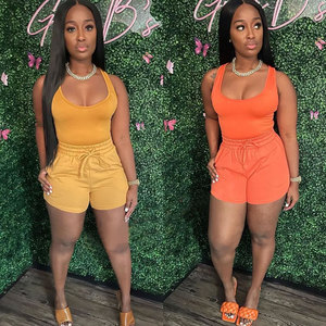 Nuevo Conjunto Deportivo de 2 Piezas para Mujer, Estampado, Tirantes Finos, Estilo Casual, Verano, Spandex/Algodón, Transpirable, Shorts - Product Image 4