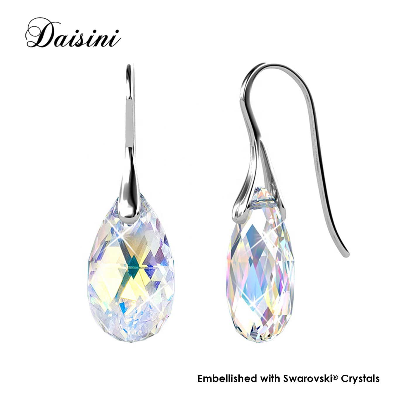 Brass AB Color 18k White Gold Plated Earrings