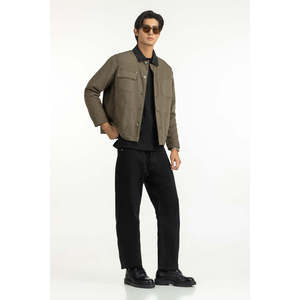 Chaquetas de lona estilo ropa de trabajo de otoño con cierre de cremallera y capucha MN-JKT-WS25-049, ajuste regular, acolchado recubierto, patrón único - Product Image 2