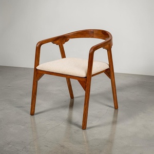 Solid Mango Wood Dining Chair | Japandi Minimal Modern <b>Seating</b> | Upholstered Custom Color Wooden Armchair - Product Image 5