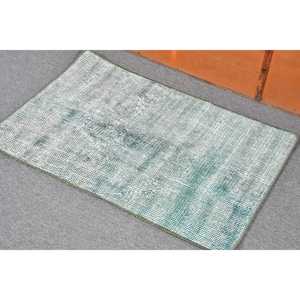 พรมวินเทจขนาดเล็ก 1.9x2.7 ฟุต พรมตุรกี พรมขนสัตว์ขอบสีขาวเขียว - Product Image 3