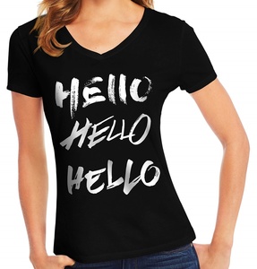 เสื้อยืดพิมพ์ลายคอวีสีดำเสื้อยืดผ้าฝ้ายโพลีเอสเตอร์ออกแบบโลโก้ได้ตามต้องการ - Product Image 6