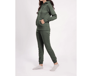 Ensemble de survêtement pour femme en coton 100% avec sweat à capuche court à demi-zip et pantalon ample, couleur unie, respirant - Product Image 4