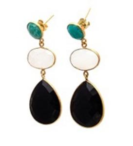 ใหม่มาถึงสีดำนิลสีขาว Chalcedony และ Amazonite พลอย925เงินสเตอร์ลิงลูกแพร์และรูปไข่ต่างหู - Product Image 1