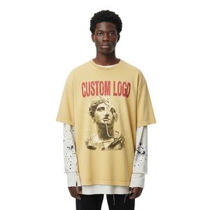 Camiseta de manga larga personalizada con corte holgado, lavado ácido, doble capa, estilo streetwear - Product Image 2