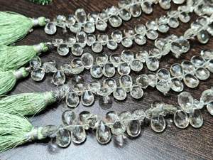 Perles de haute qualité en améthyste verte naturelle, forme poire facettée, 7 x 11 mm, marque EMINENT JEWEL, vendues par brin de 8 pouces - Product Image 2