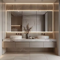 Meuble de salle de bain avec miroir et lavabo, design moderne, gain de place, en verre, imperméable