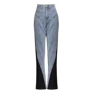 Nuevo traje de mezclilla de barril recto de cintura alta corto empalmado - Product Image 4