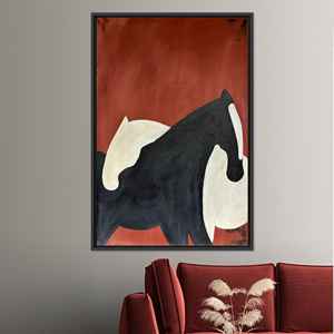 Tableau sur toile abstrait de couple de chevaux : Décoration minimaliste pour la maison, toile encadrée noire - Product Image 1
