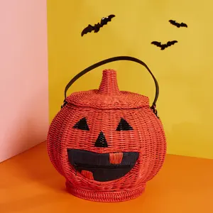 Sac à main citrouille en rotin au design unique Magnifique sac à main Halloween en rotin en osier pour contenir des bonbons - Product Image 5