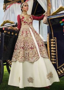ELEGANT DABKA EMBROIDERY on <b>BRIDAL</b> SHORT <b>JACKET</b> WITH LEHENGA DRESS Embellished WITH CRYSTAL GLASS BEADS,STONE,DABKA WORK @ 2023 - Product Image 2