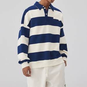 Logo Brodé Personnalisé à Manches Longues Vente en Gros Polos de Rugby en Coton Rayé T Shirt à Manches Longues pour Hommes - Product Image 4