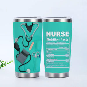 Taza <span class=keywords><strong>de</strong></span> café <span class=keywords><strong>de</strong></span> acero inoxidable <span class=keywords><strong>de</strong></span> 20 oz con aislamiento al vacío, diseño personalizado con logo <span class=keywords><strong>de</strong></span> enfermera, información nutricional, moño desordenado, regalos, para coche - Product Image 5