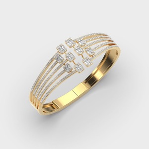 IGI Certified Multi-Row Baguette / Princess & Round Diamond Designer <b>Bracelet</b> in 18K White / Rose & Yellow Gold - Product Image 3