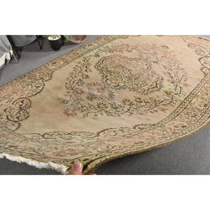 KayraHome Vintage Turkish Rug Beige <b>Brown</b> 5.8x9.5ft <b>Wool</b> Flat Weave Eco-Friendly Latex Patchwork Pattern Medium Pile Thickness - Product Image 5