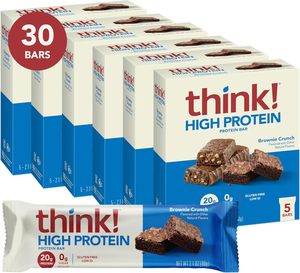 think! Protein <b>Bars</b>, High Protein Snacks, Gluten Free, Kosher Friendly, Brownie Crunch 2.1 Oz per <b>Bar</b>, 30 Count - Product Image 1