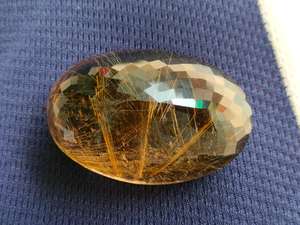 Piedra preciosa suelta ovalada facetada rutilo dorado natural de gran tamaño (Corte de altura de 40mm) para colgantes para hacer joyas - Product Image 2
