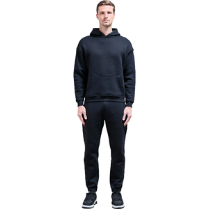 Kangroo Style Solid Black Pullover <b>Hoodie</b> for <b>Men</b> & Women Polyster/Cotton <b>Lined</b> Zipper-Up Casual Design for Winter Season - Product Image 2