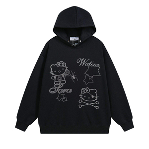 Hoodie unisexe surdimensionné en molleton épais pour l'automne, personnalisable, avec impression en relief de haute qualité et broderie de strass, en French Terry vierge - Product Image 4