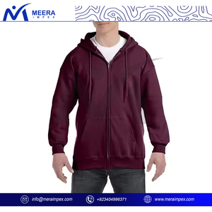 2026 New Arrival Solid <b>Maroon</b> Color Full Zipper Hoodies Customized Logo 100% Cotton fabric Plus Size Breathable <b>Hoodie</b> for <b>Men</b> - Product Image 2