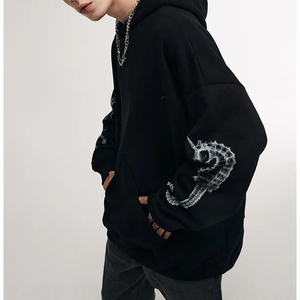 เสื้อฮู้ดพิมพ์ลายกราฟิกปักลาย ล้างสีแบบแอซิดวอช ผ้าฝ้ายฟลีซ 100% ทรงหลวม คุณภาพสูง มีกระเป๋า ใส่ได้ทั้งชายและหญิง สำหรับฤดูใบไม้ร่วง - Product Image 4