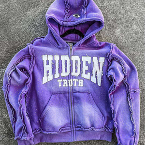 Sweat à capuche Streetwear d'hiver pour hommes 100% coton lavé à l'acide lourd 400 grammes applique brodée taille XL - Product Image 3