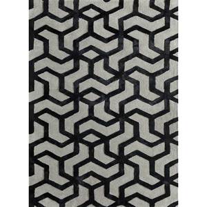 Contour Grey & Black <b>Hand</b> <b>Tufted</b> Wool & Viscose <b>Rug</b> Geometric Pattern for Bedroom or Teen Hallway 10mm Thickness Tra-13052 - Product Image 1